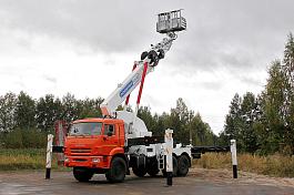 АГП HANSIN 45м.высота, 400кг. г/п на КАМАЗ 43118-73092-50 (со спалкой), стрела назад